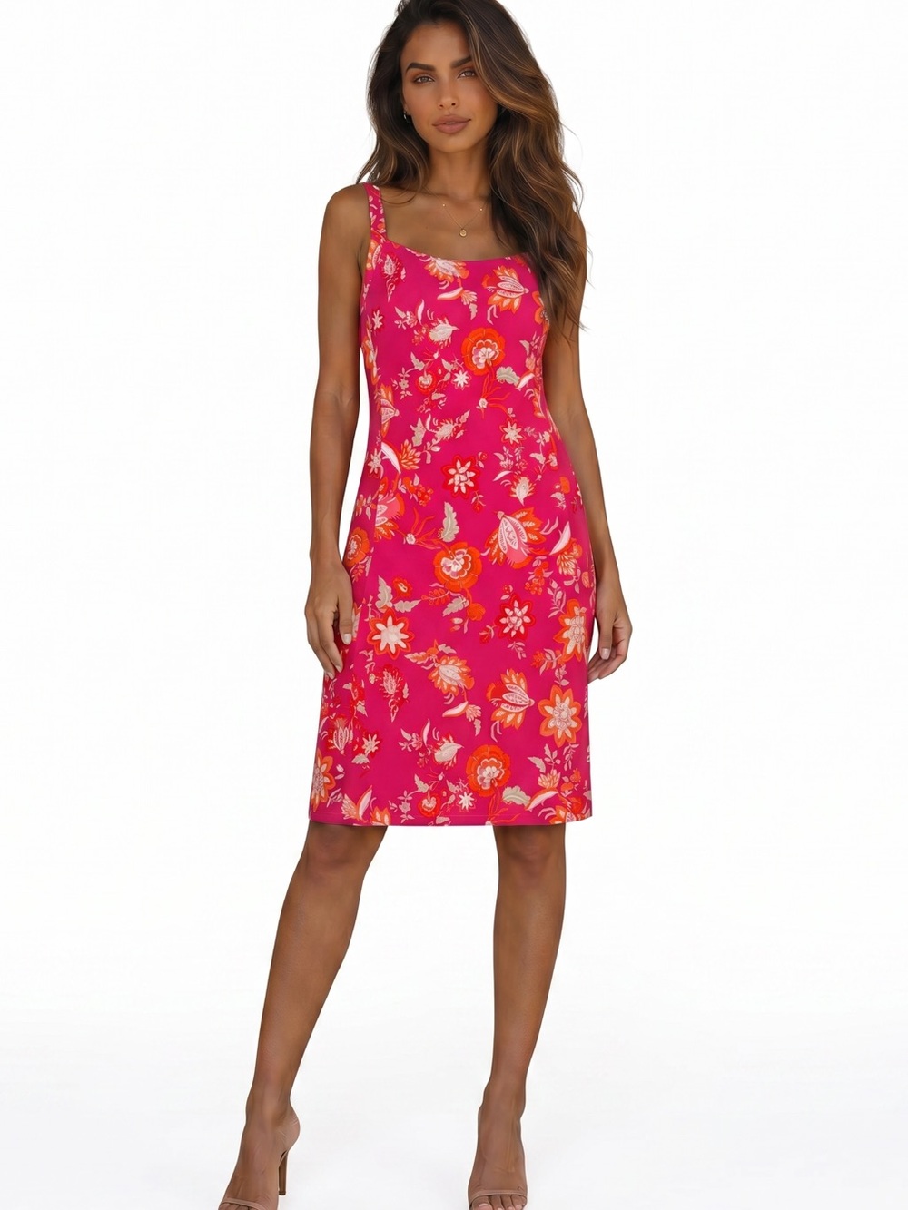 Chaps Hot Pink Floral Midi Slip Dress